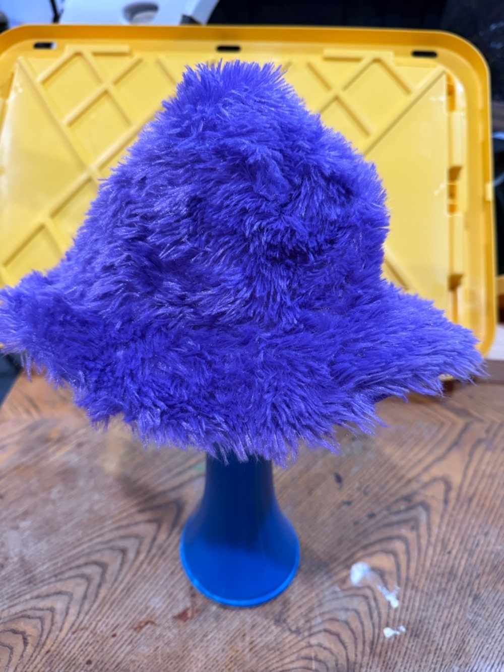 Plush Fuzzy Bucket Hat in Vibrant Purple and Blue